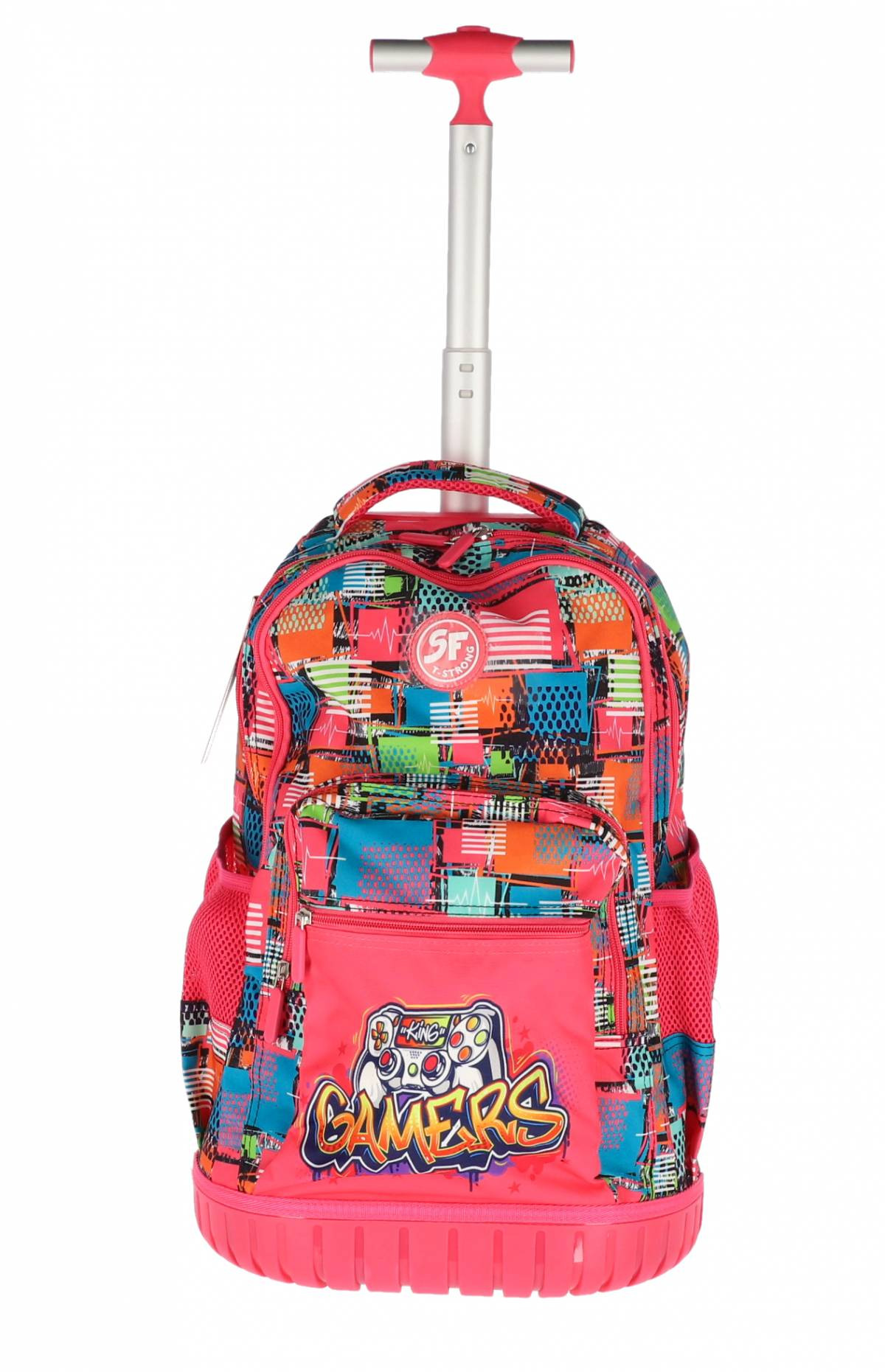 Ghiozdan troller Strong pentru fete, compartimente multiple, maner ajustabil, multicolor - imagine 6